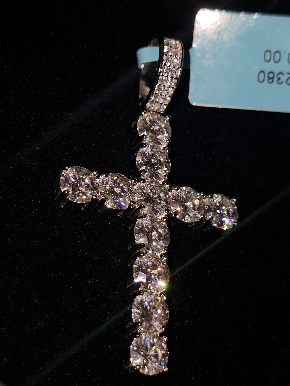 925 Sterling Silver 9.05 CTW VVS D Color Moissanite Tennis Cross Pendant 55mm - Picture 8 of 9